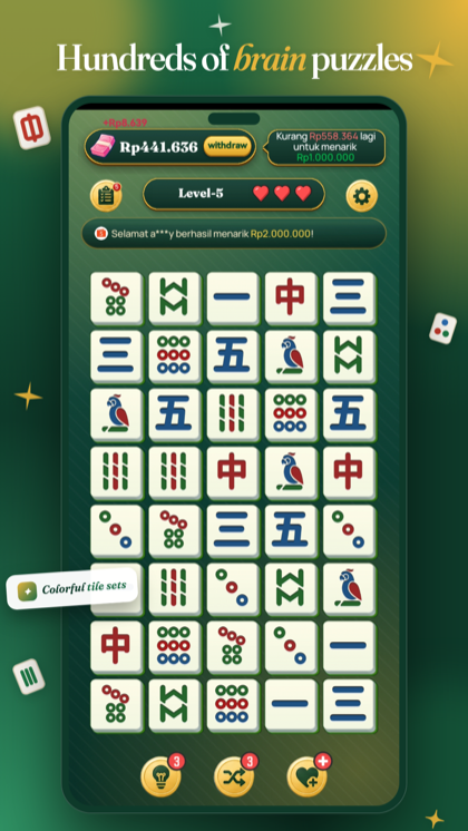 Level progress with hint and shuffle boosters ready